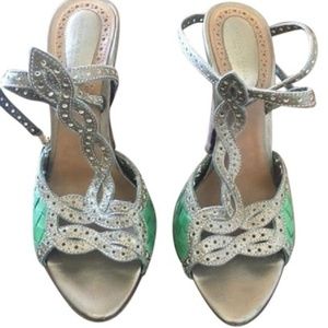 Bottega Veneta Green and Charcoal Heels